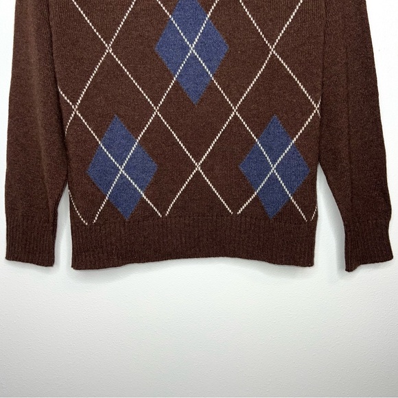 Burberry Youth Argyle V-Neck Sweater Cotton Brown Blue Diamond Striped Size 12Y - Picture 4 of 13